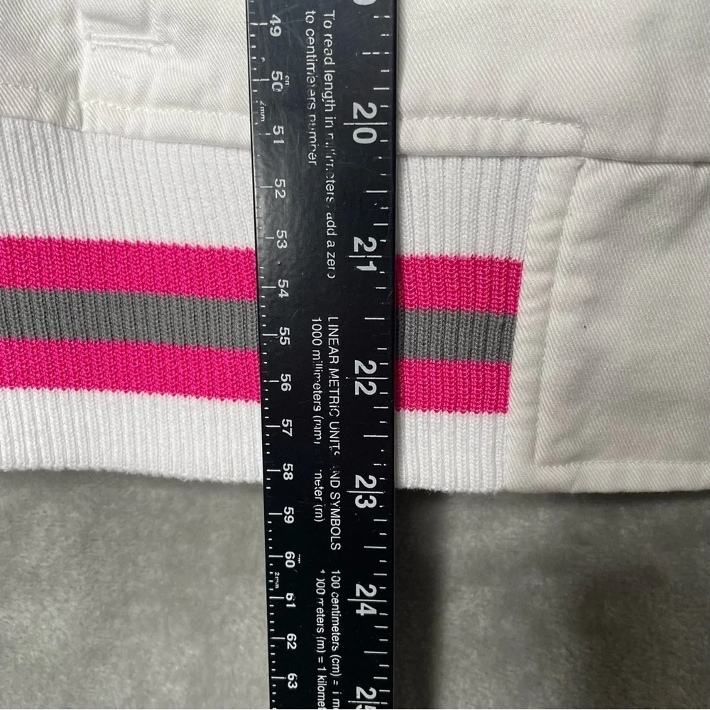Hurley White Varsity Bomber Jacket Juniors Size L Pink Trim Full Zip